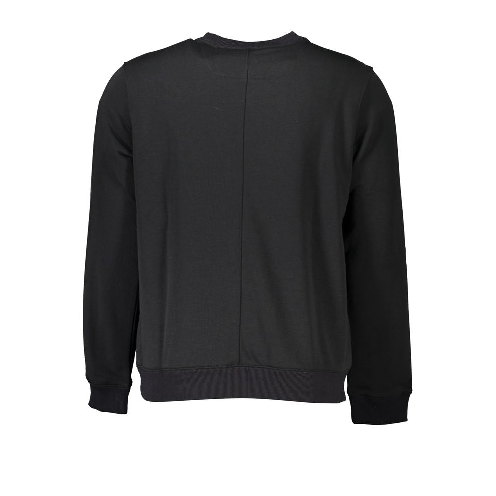 Back view of Calvin Klein Black Polyester Men Sweater with a sleek design and athletic appeal, ideal for casual style and comfort.