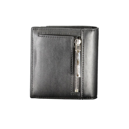 Calvin Klein Black Polyester Wallet with external pocket, RFID block, zip closure, spaces for cards, and automatic closure