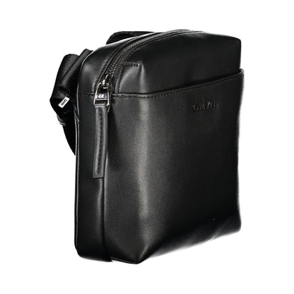Calvin Klein Black Polyethylene Men Shoulder Bag with zip closure and adjustable strap, featuring sleek design and external pocket.