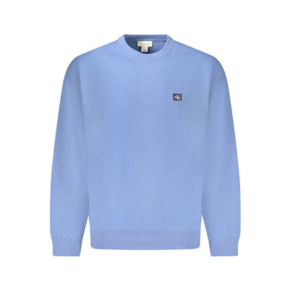 Calvin Klein Blue Cotton Men Sweater with long sleeves, brushed finish, and logo, showcasing sustainable luxury in vibrant blue.