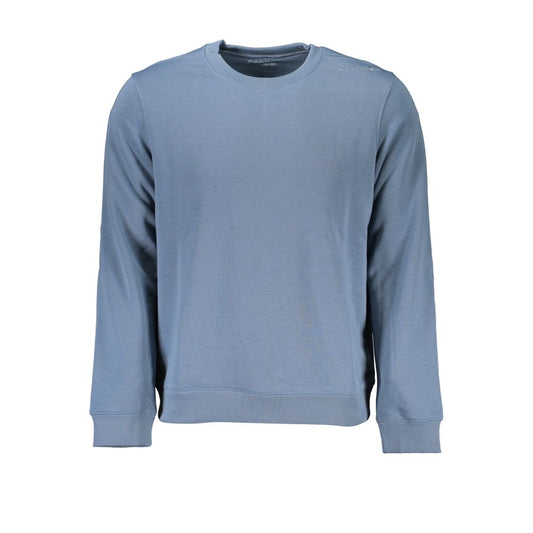 Calvin Klein Blue Polyester Men Sweater, sleek crew neck sweatshirt with CK logo, perfect for athleisure fashion in brushed luxury, color: blue.