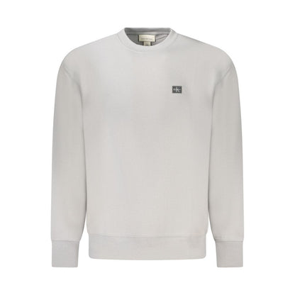 Calvin Klein Gray Cotton Men Sweater with crew neck and logo design, crafted for style and sustainability in a soft brushed texture.