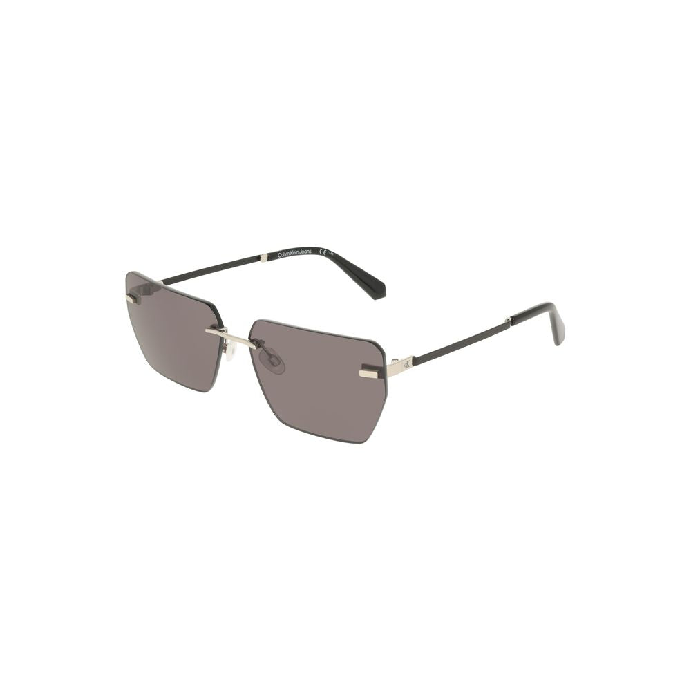 Calvin Klein Gray Metal Men Sunglasses with bold frame and smoky square lenses showcasing luxury fashion.