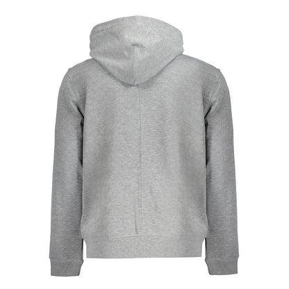 Calvin Klein Gray Polyester Men Sweater with hood displayed from back view, featuring sustainable design in recycled fabric.
