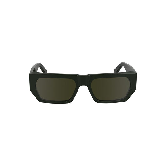 Calvin Klein "Green Acetate Men Sunglasses" with sleek bio-acetate frame and rectangular lenses, showcasing modern elegance and iconic branding.