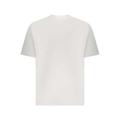 Calvin Klein White Cotton Men T-Shirt with iconic logo and intricate embroidery, short-sleeved crew neck design for casual sophistication.