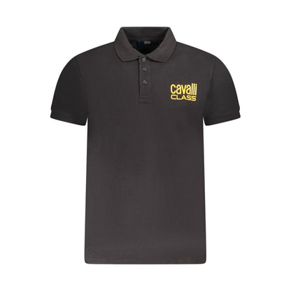 Cavalli Class Black Cotton Men Polo Shirt with logo, offering a blend of style and comfort for modern men.
