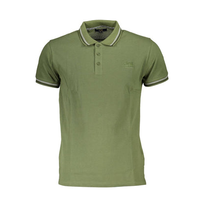 Cavalli Class Green Cotton Men Polo Shirt featuring exquisite embroidery and signature logo, perfect for an upscale casual look.