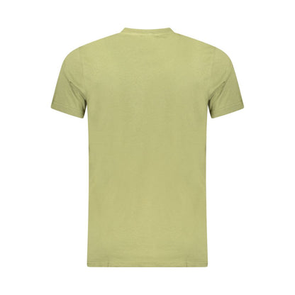 Back view of Cavalli Class Green Cotton Men T-Shirt featuring short sleeves and sleek design.