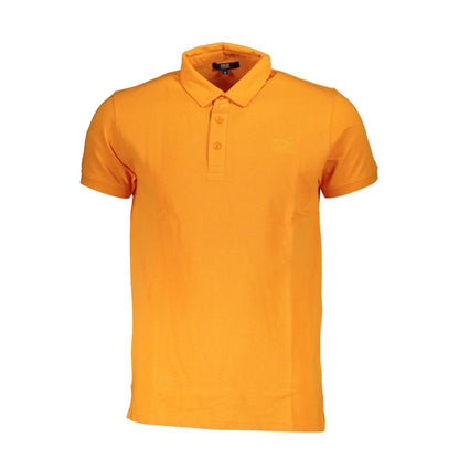 Cavalli Class Orange Cotton Men Polo Shirt with logo, vibrant orange hue, three-button placket, made of premium cotton.