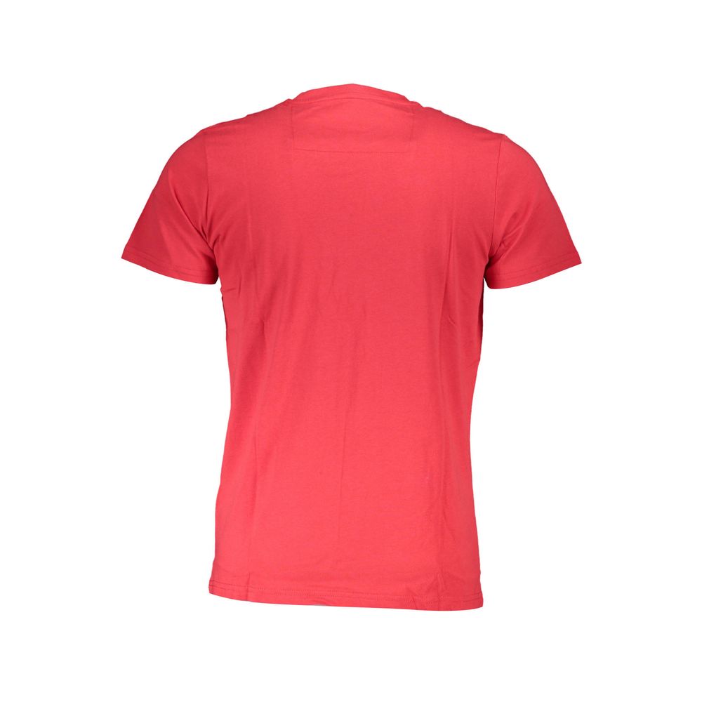 Back view of Cavalli Class Red Cotton Men T-Shirt showcasing vibrant hue and fine cotton material.