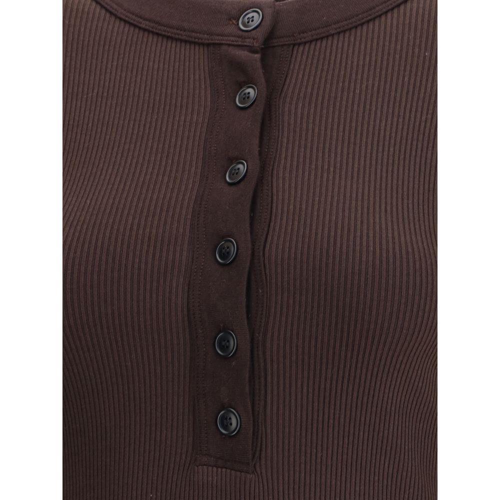 Citizens of Humanity Brown Cotton Top with ribbed design, long sleeves, round neckline, and button closure, ideal for casual looks.