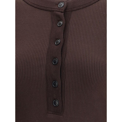 Citizens of Humanity Brown Cotton Top with ribbed design, long sleeves, round neckline, and button closure, ideal for casual looks.