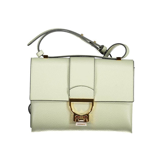 Coccinelle Green Leather Handbag with adjustable shoulder strap, external pocket, compartments, internal pocket, zip, magnet, and clip closure.