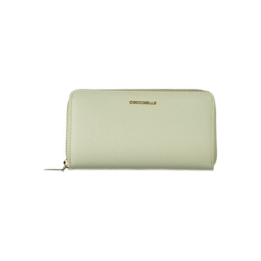Coccinelle Green Leather Wallet with zip closure, 5 compartments, coin purse, and card spaces.
