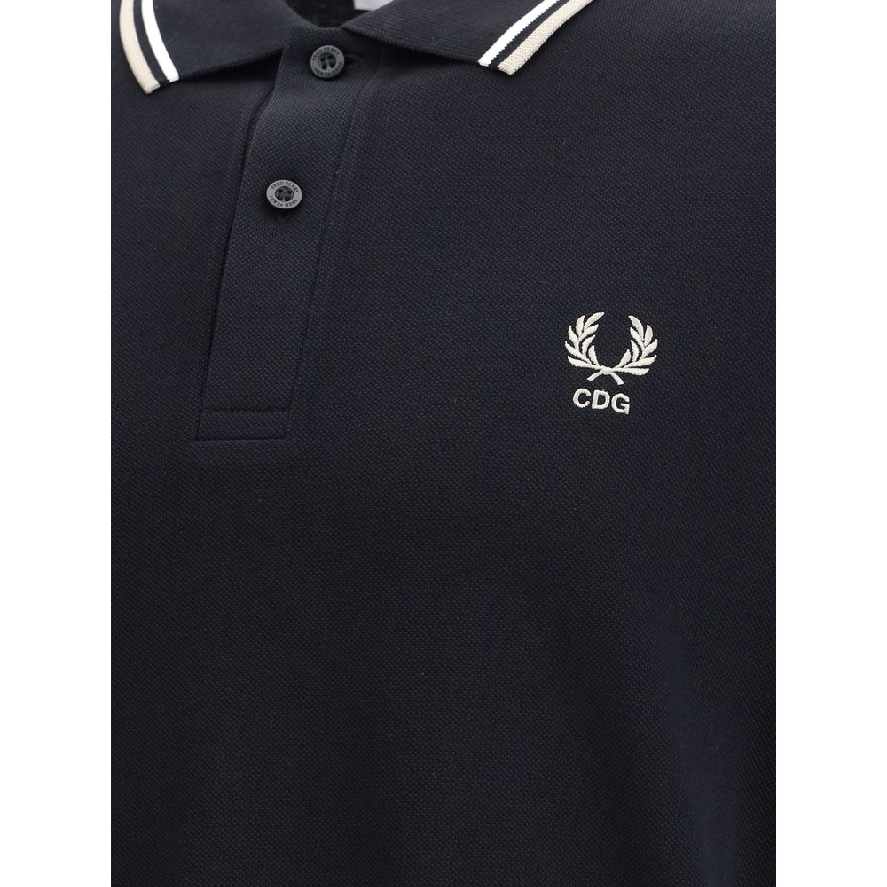 Comme Des Garçons Black Cotton Polo Shirt with Fred Perry logo, featuring a bold black design ideal for a modern wardrobe.