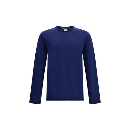 Comme Des Garçons Blue Wool Sweatshirt, ribbed knit design with round neckline and long sleeves, ideal for modern elegance