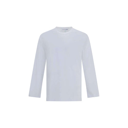 Comme Des Garçons White Cotton Long Sleeve T-Shirt with a classic crew neck and printed logo, perfect for contemporary casual style.