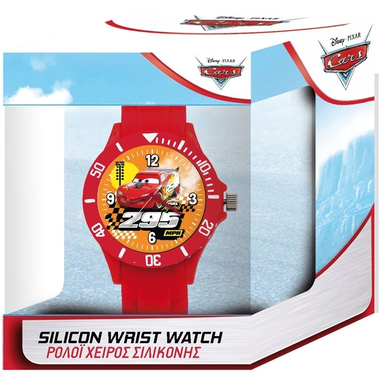 DISNEY Mod. 562A2021-SET16 unisex silicone wrist watch featuring Cars themed design and official packaging.