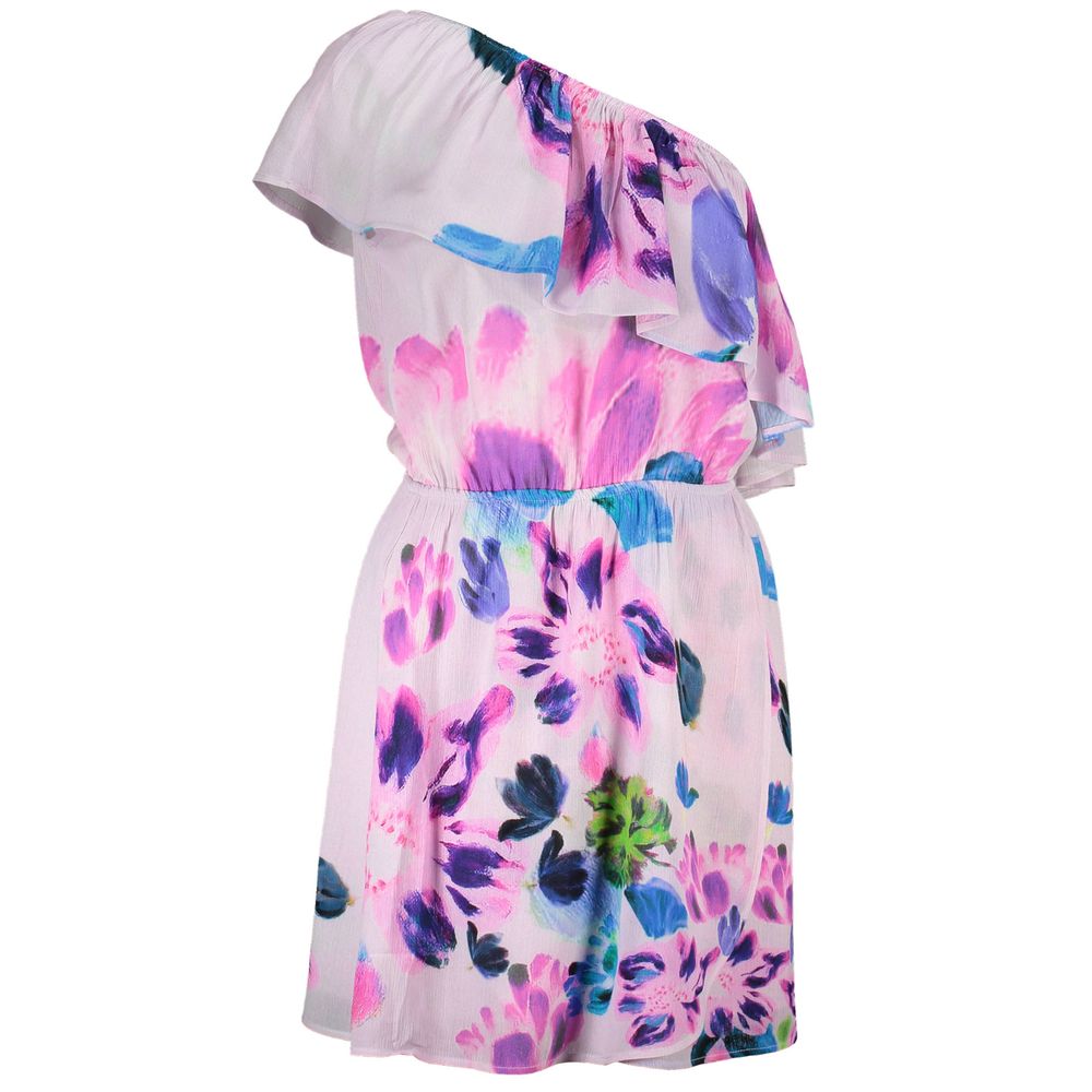 Desigual Pink Viscose Women Dress with floral pattern and one-shoulder design; elastic waist and playful contrasting details.