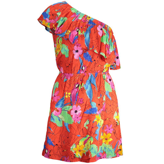 Desigual Red Viscose Women Dress, vibrant one-shoulder with elastic waist and floral design for a stylish evening look.