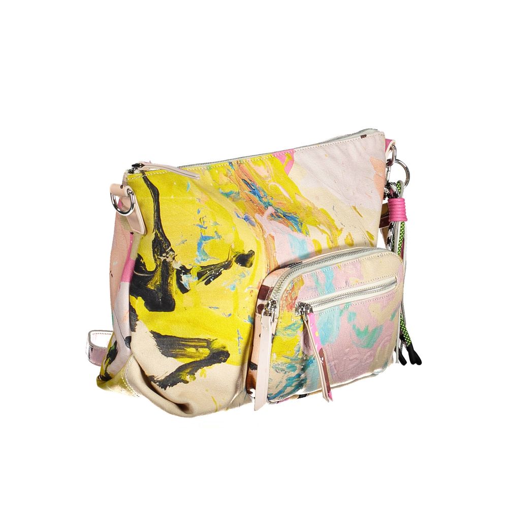 Colorful abstract design handbag with small front pocket and adjustable strap, ideal for fashion-forward individuals seeking unique style.