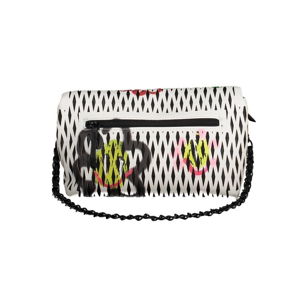 Desigual White Polyethylene Women Handbag with Spanish design, adjustable strap, practical compartments, and vibrant flair.