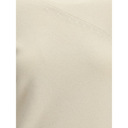 Close-up texture of Di Stavnitser White Cashmere Sweatshirt, highlighting wool blend fabric and stitching details.