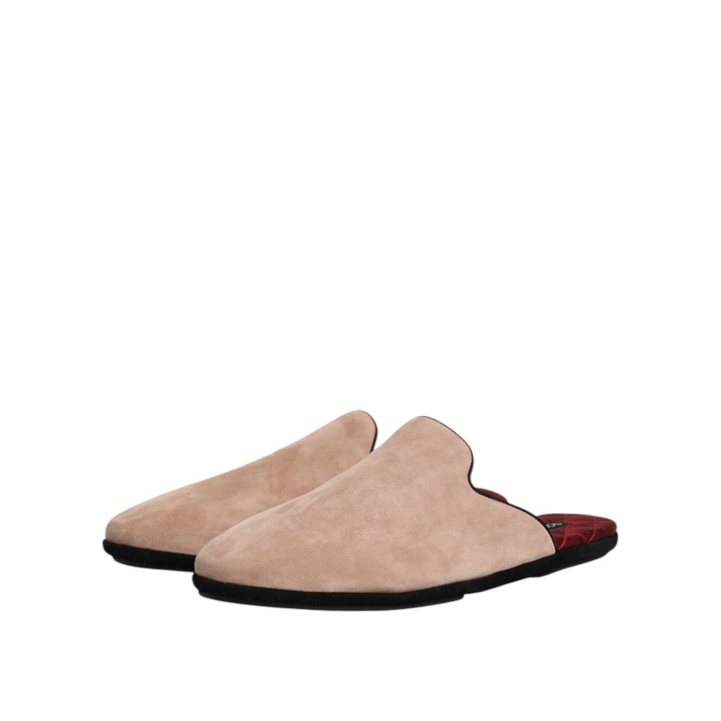 Dolce & Gabbana Beige Capra Suede Slides Flat Slipper Shoes