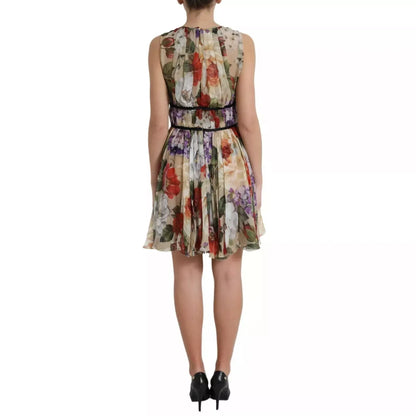 Dolce & Gabbana Beige Floral Sleeveless A-line Mini Dress