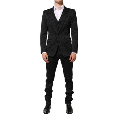Dolce & Gabbana Black 3 Piece Brocade Jacquard Suit MARTINI
