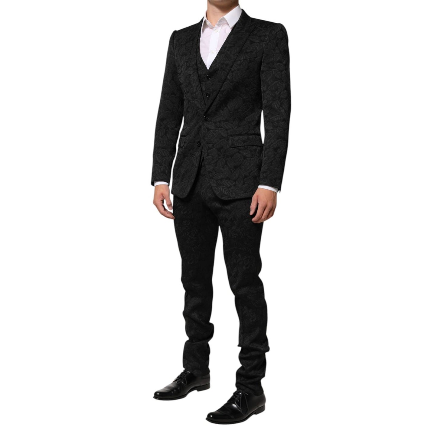 Dolce & Gabbana Black 3 Piece Brocade Jacquard Suit MARTINI