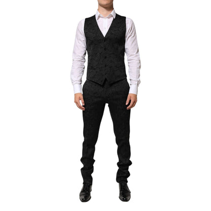 Dolce & Gabbana Black 3 Piece Brocade Jacquard Suit MARTINI