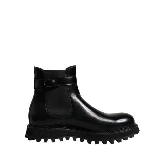 Dolce & Gabbana Black Belted DG Logo Men Chelsea Boots Shoes