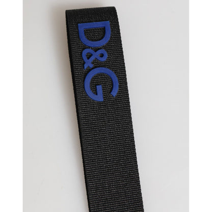 Dolce & Gabbana Black Blue DG Logo Polyester Brass Holder Keychain Keyring