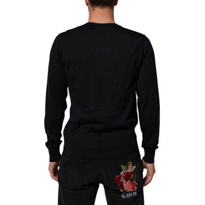 Dolce & Gabbana Black Cashmere Knit V-Neck Pullover Sweater