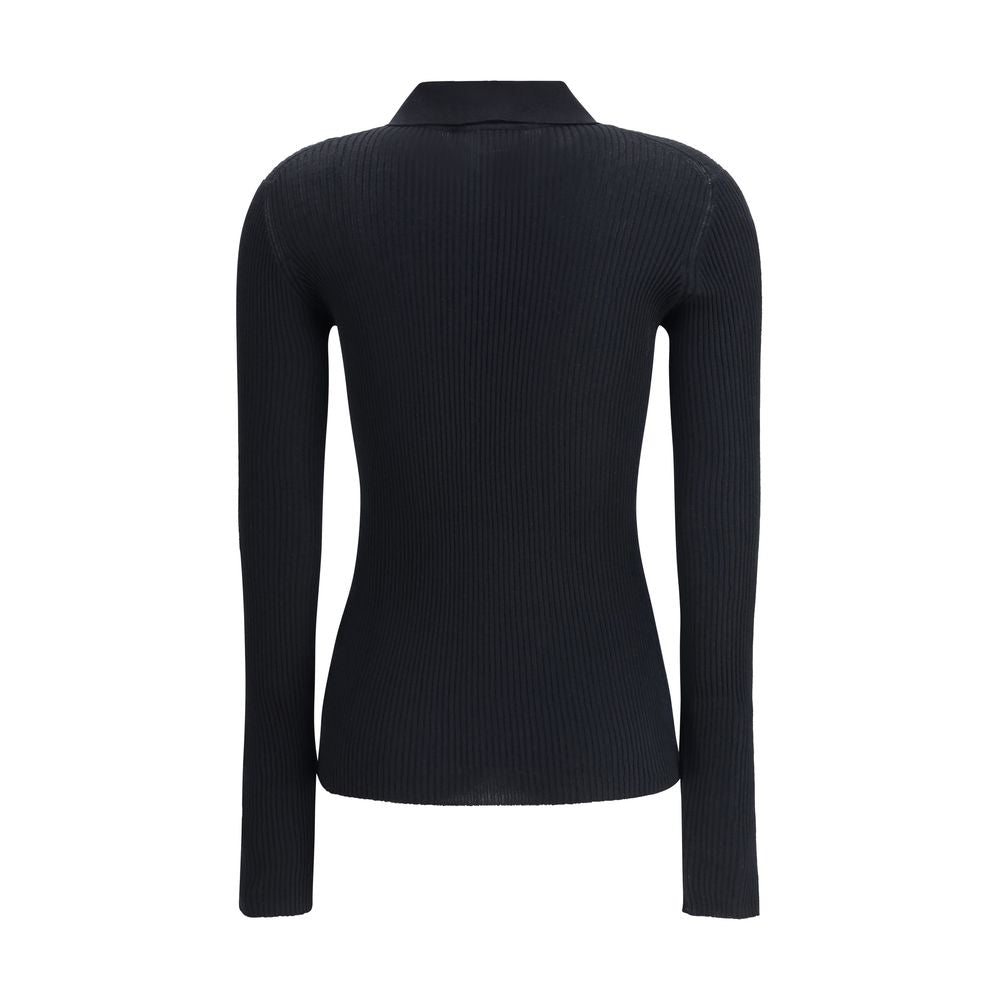 Dolce & Gabbana Black Cashmere Polo Shirt back view with ribbed design and classic collar, ideal for casual or sophisticated looks.