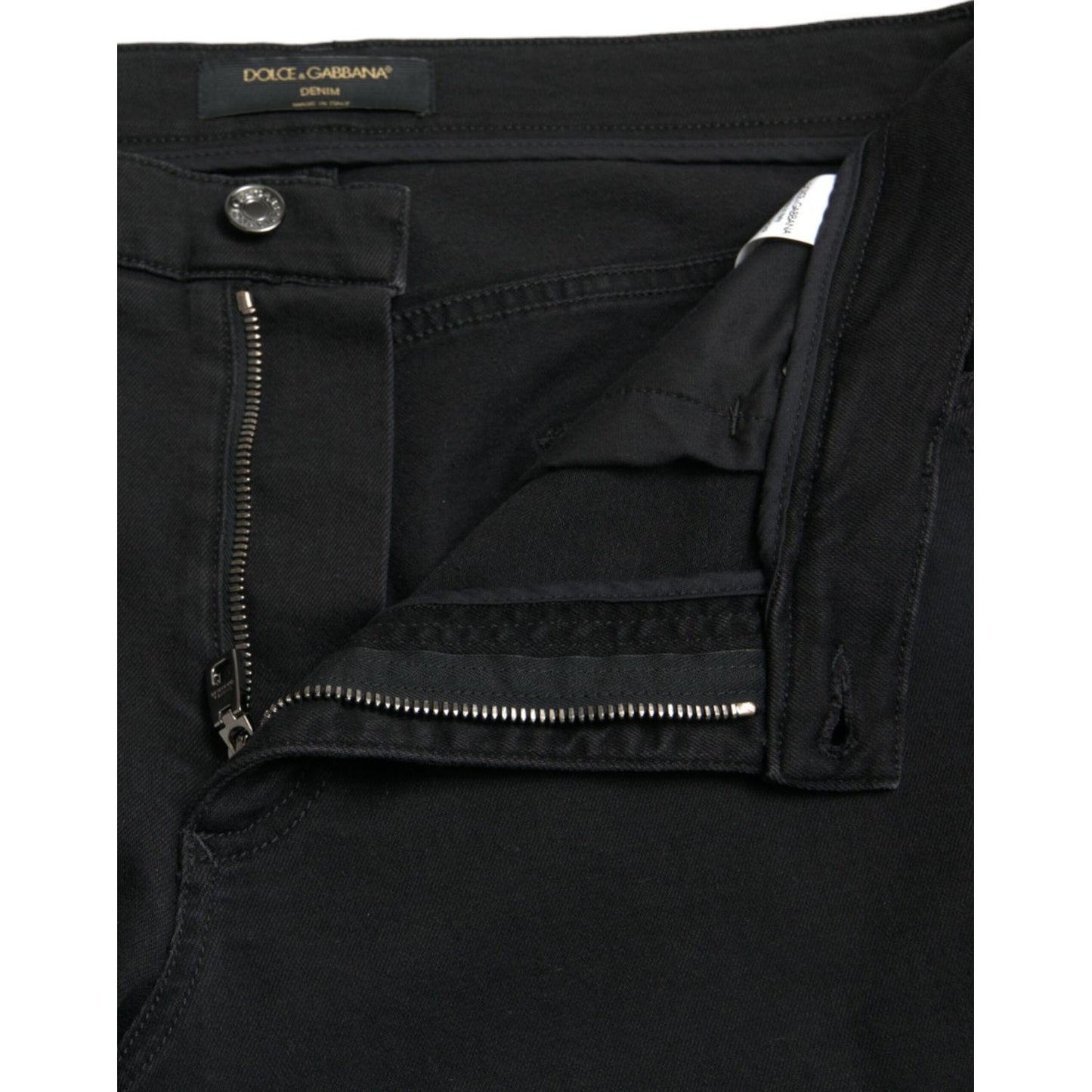 Dolce & Gabbana Black Cotton High Waist Tattered Denim Jeans