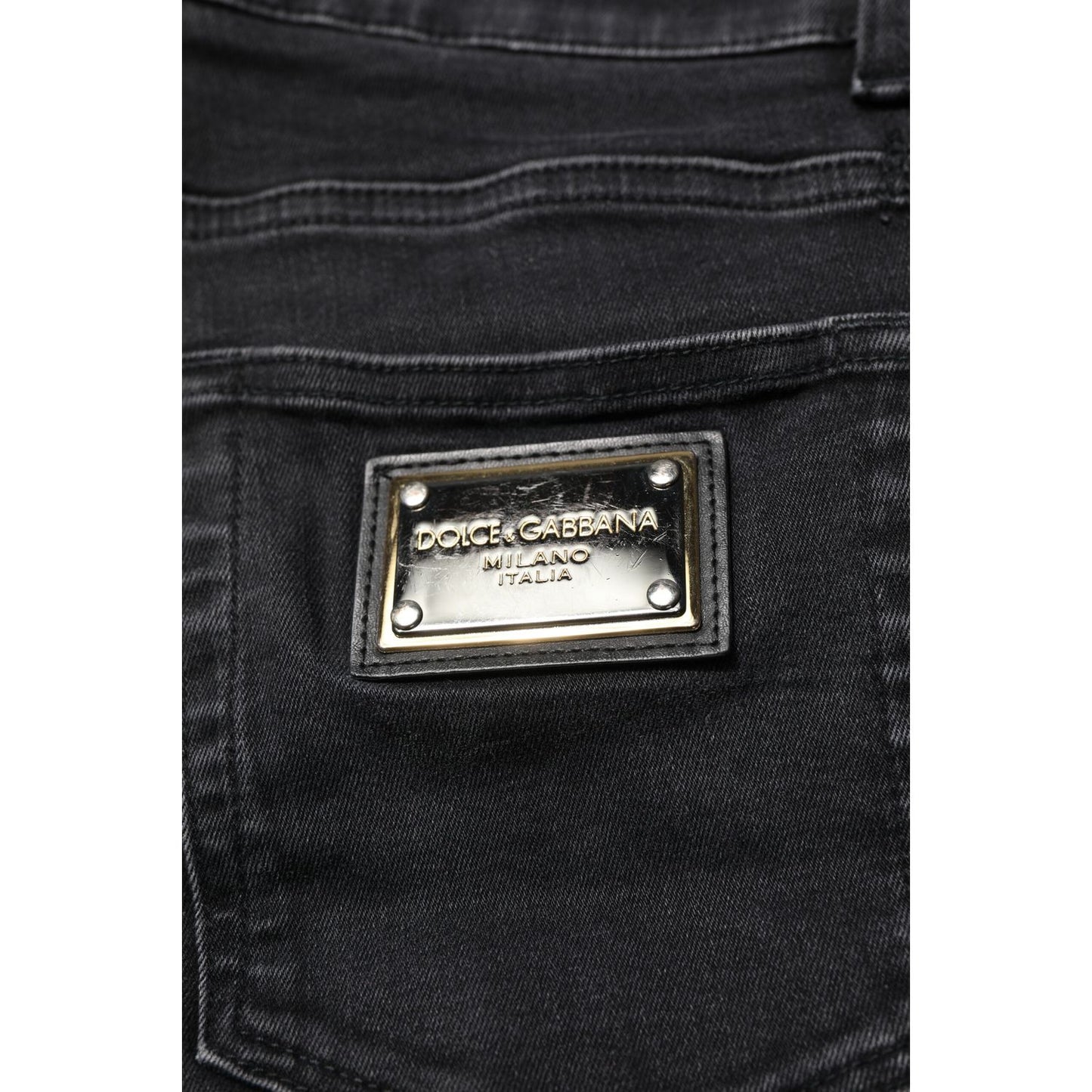 Dolce & Gabbana Black Cotton Skinny Men Denim Jeans with logo detail on back pocket