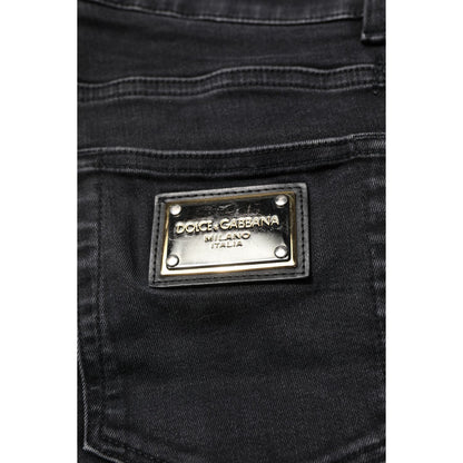 Dolce & Gabbana Black Cotton Skinny Men Denim Jeans with logo detail on back pocket