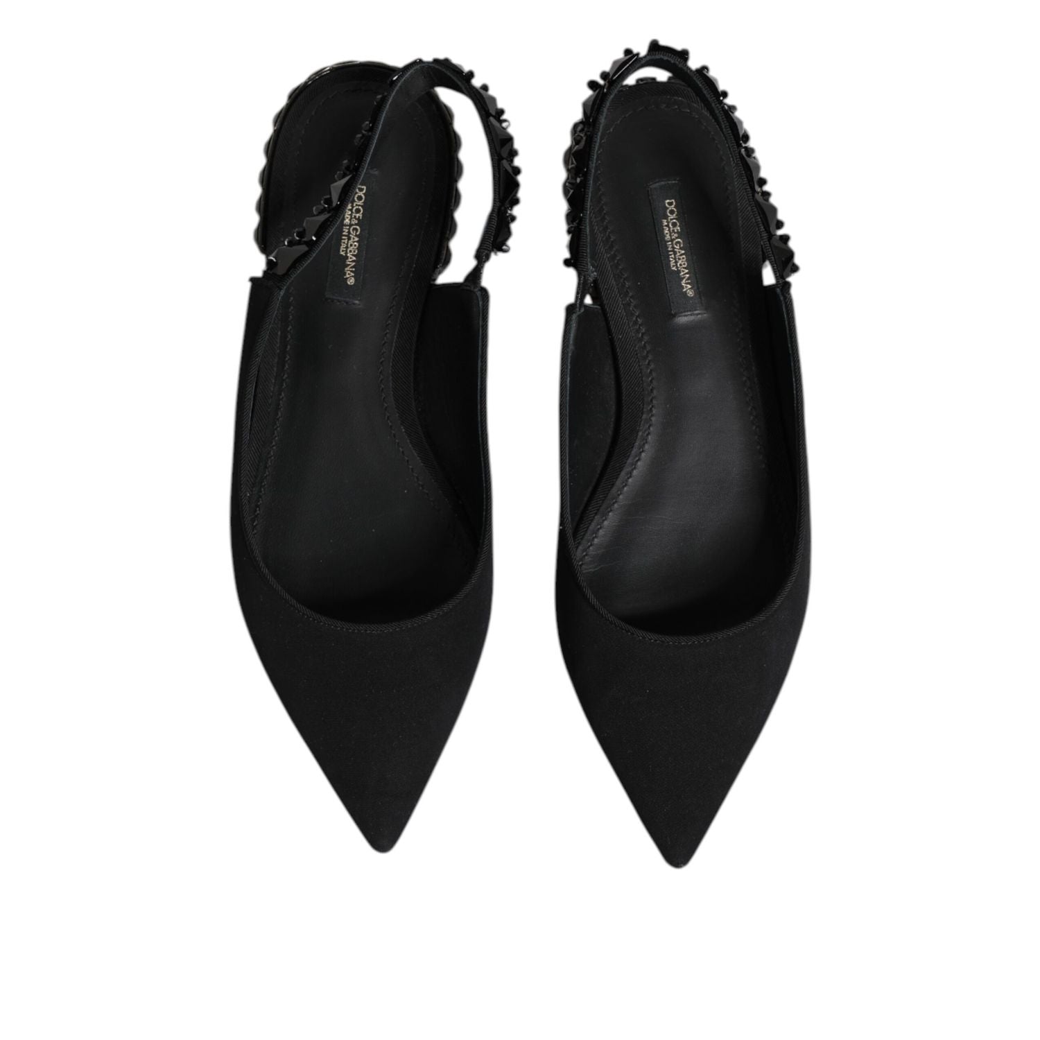 Dolce & Gabbana Black Crystal Charmeuse Slingback Shoes