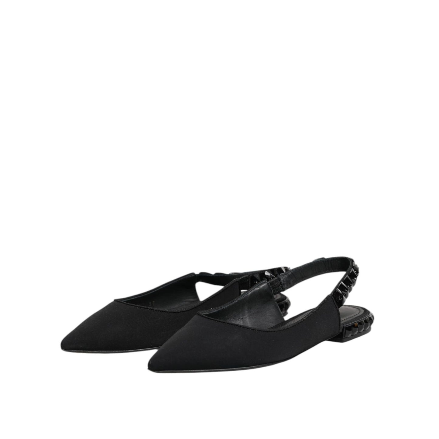 Dolce & Gabbana Black Crystal Charmeuse Slingback Shoes