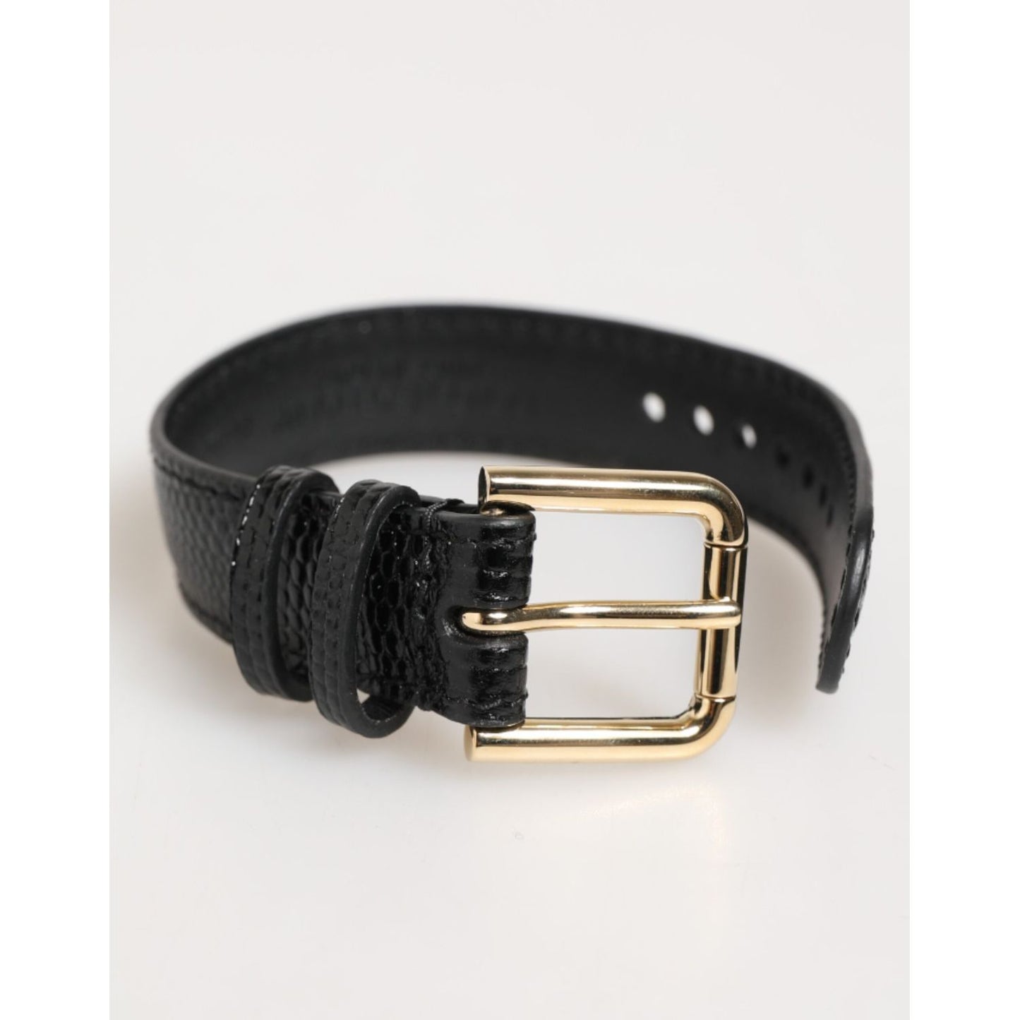 Dolce & Gabbana Black Embossed Leather Gold Buckle Belt Strap Bracelet