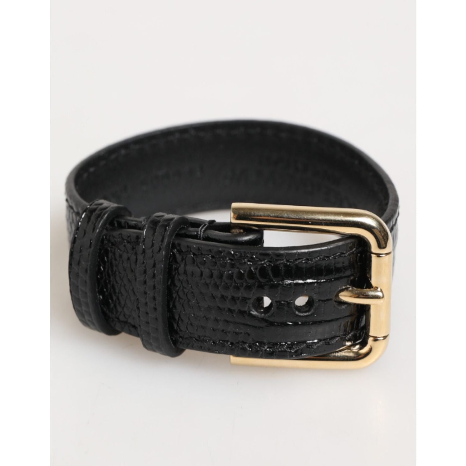 Dolce & Gabbana Black Embossed Leather Gold Buckle Belt Strap Bracelet