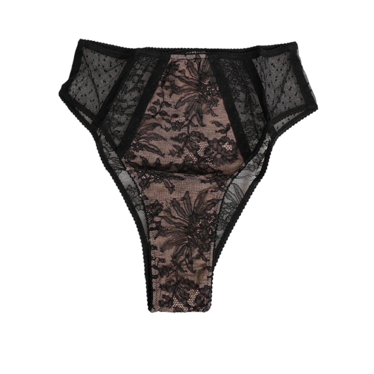 Dolce & Gabbana Black Floral Lace Sheer Mesh High Waist Underwear