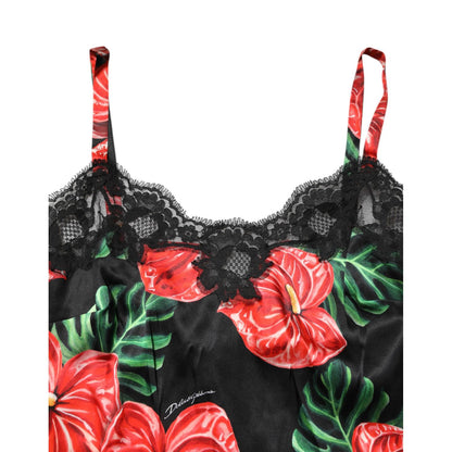 Dolce & Gabbana Black Floral Lace Trim Chemise Lingerie Dress