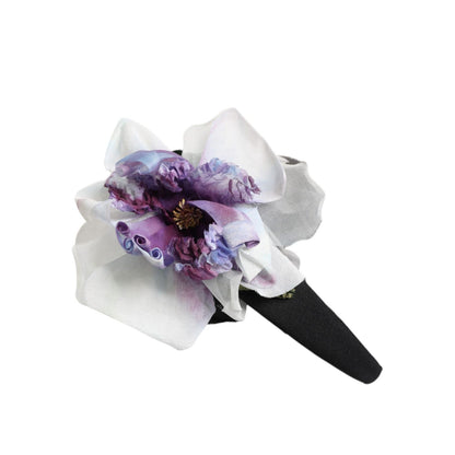 Dolce & Gabbana Black Green Silk Purple White Floral Appliqué Accessory Headband