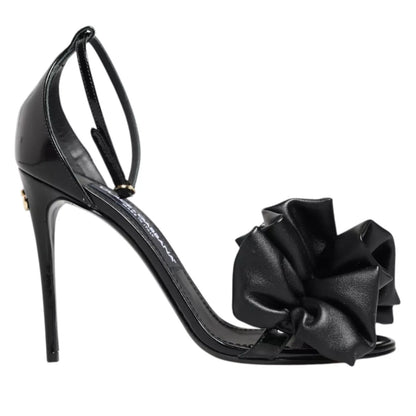 Dolce & Gabbana Black Leather Ankle Strap Heel Sandals Shoes