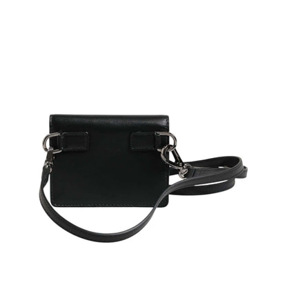 Dolce & Gabbana Black Leather Bifold Card Holder Crossbody Men Borse Bag with silver hardware and adjustable strap.