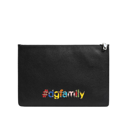 Dolce & Gabbana Black Leather #DGFAMILY Embellished Men Clutch Pouch Bag